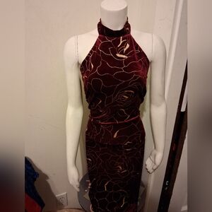 Elegant Burgundy Halter Dress